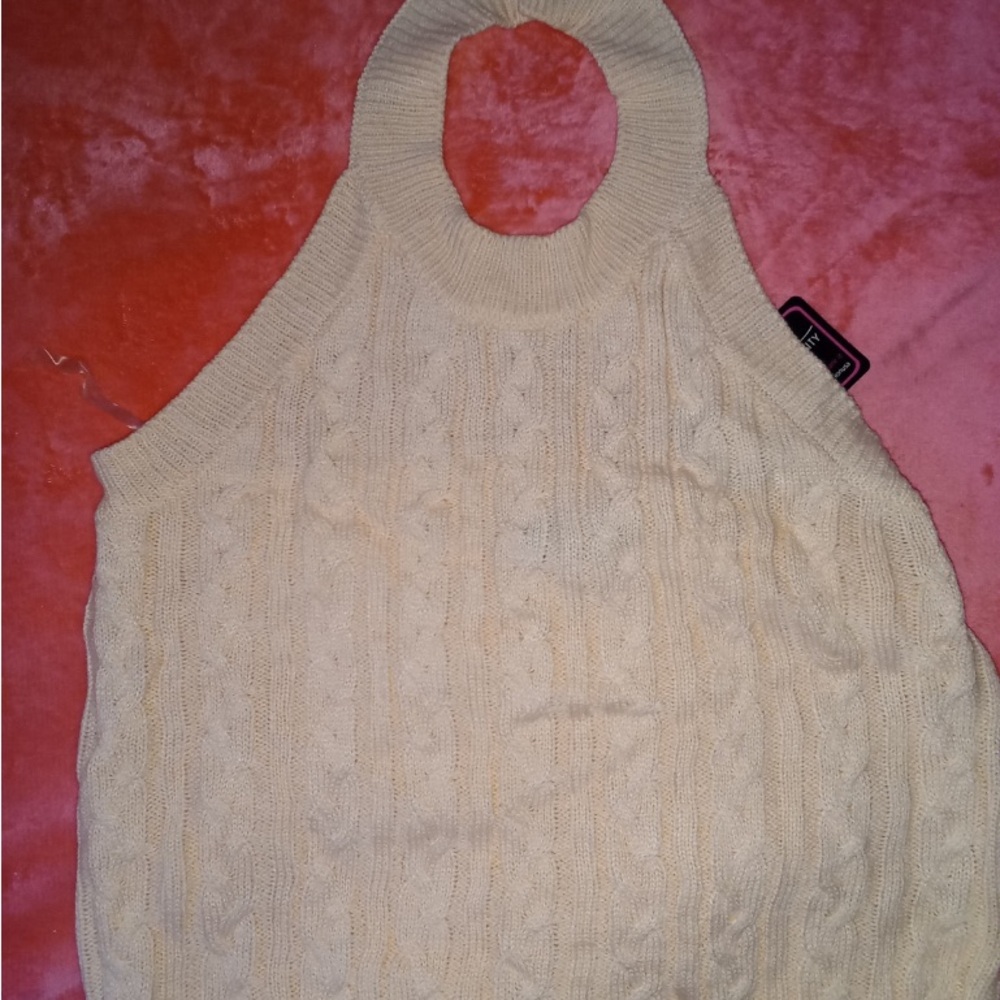 Cream Cable Knit Halter Tank Top
